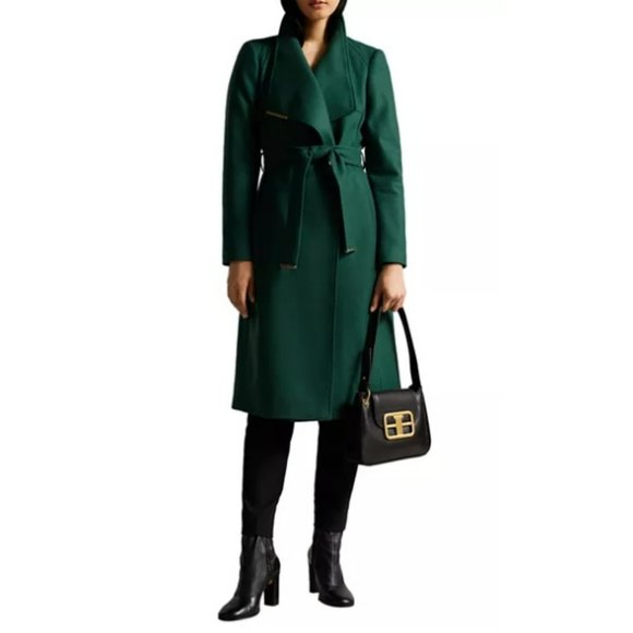 Ted Baker London Jackets & Blazers - Ted Baker London Dark Green Wool & Cashmere Blend Wrap Coat